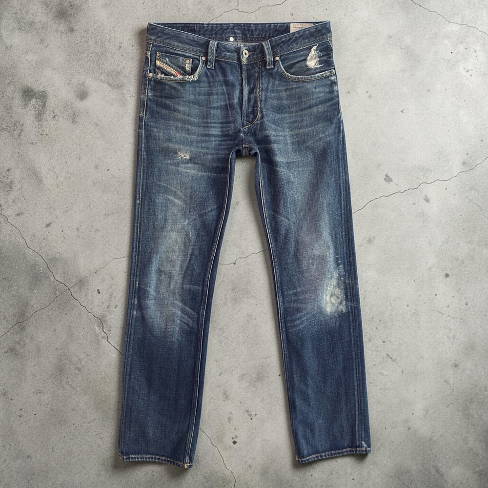 Diesel Larkee Mens Jeans 31x34 Dark Wash Regular Straight Fade Distressed 008TE